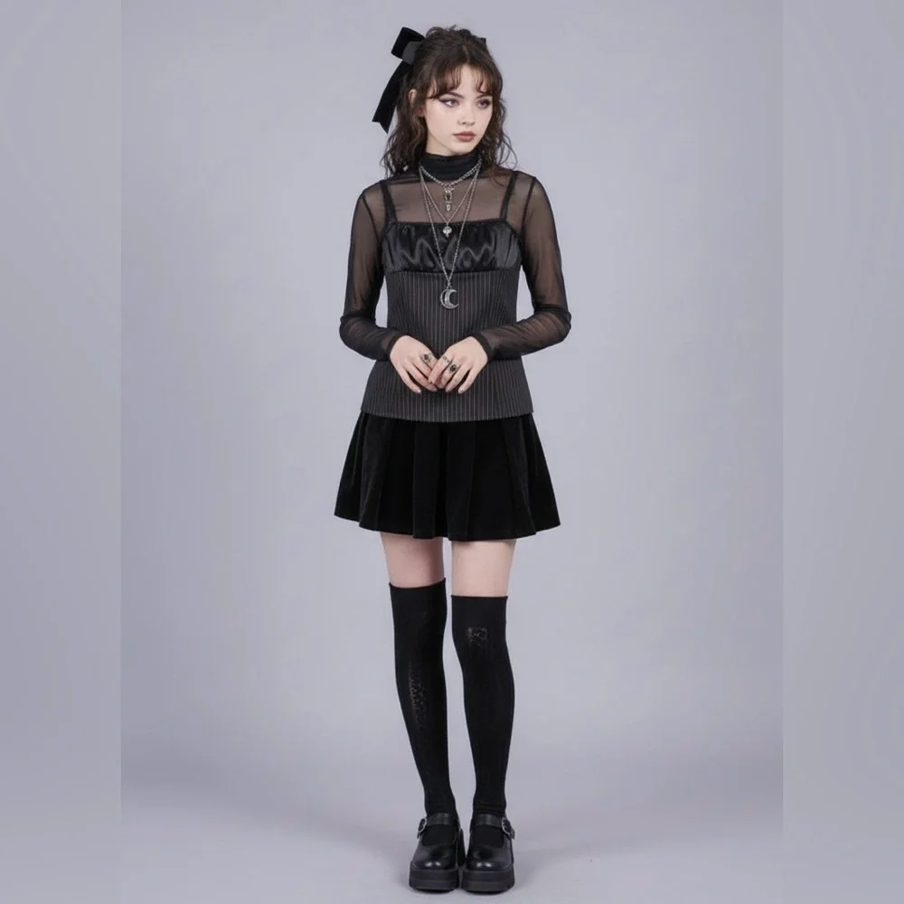 Pinstripe Mall Goth Cami XL Morbid Threads - Picture 13 of 13